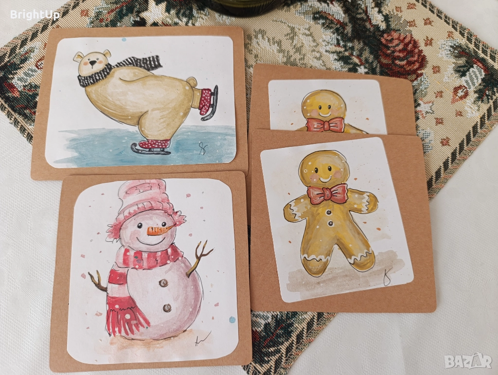 Ръчно рисувани коледни картички, снимка 1