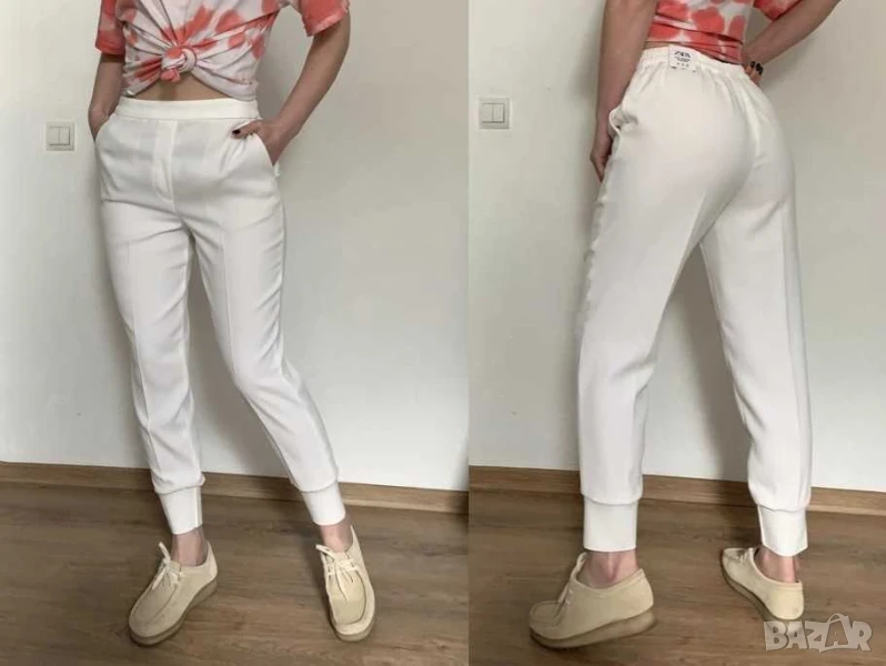 Дамски джогър панталон с подгъв Zara, 100% полиестер, Бял, XXL, снимка 1