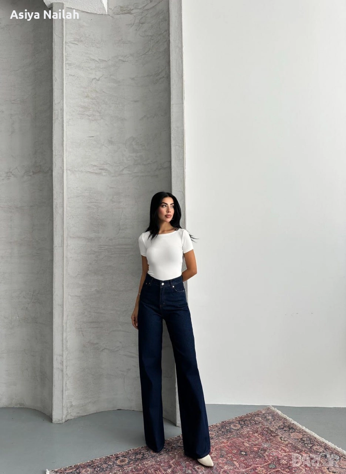 Дамски дънки с висока талия и широк крачол, снимка 1