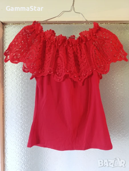 Червена блуза с дантела , снимка 1