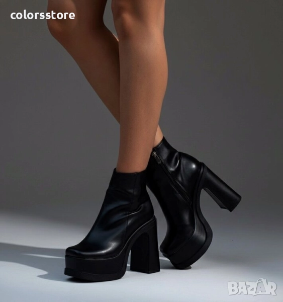 Боти на ток - черна кожа - DT19 , снимка 1
