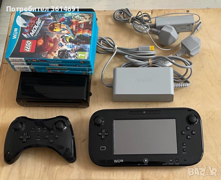 Пълен комплект, черно Nintendo Wii U + Pro Controller и 4 игри., снимка 1