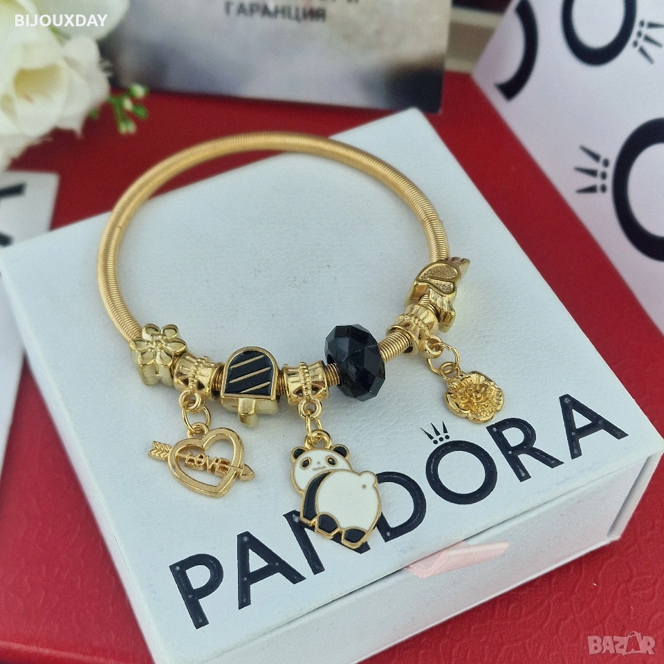 гривна с панда 🐼 от медицинска стомана с 18 карата златно покритие, снимка 1