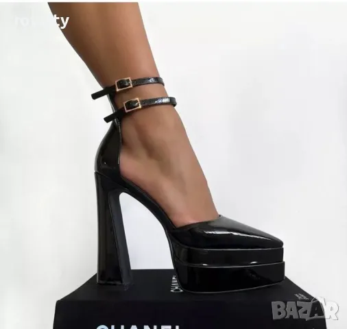 Сандали на ток - черен лак , снимка 2 - Сандали - 49893580