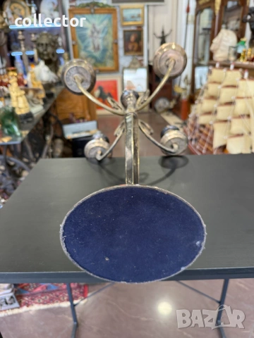 Посребрен бронзов свещник с пет звена. №8060, снимка 6 - Антикварни и старинни предмети - 54051172