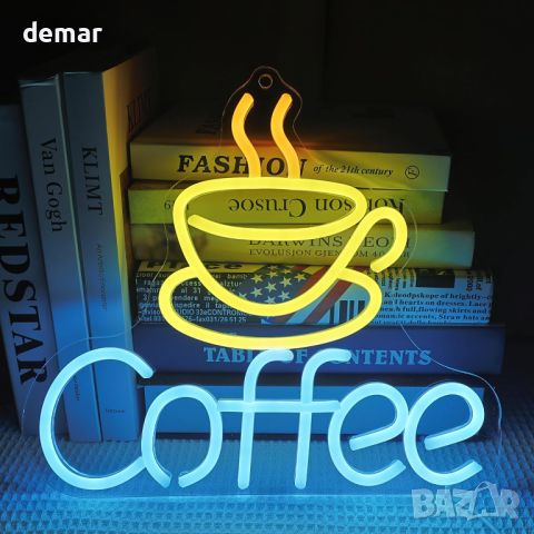 Неонова табела CooPark Coffee за декор на кафене LED с възможност за димиране, USB, 30х32 см, снимка 5 - Декорация за дома - 46448730