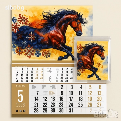 Календар за новата година + схема за диамантен гоблен „Кон“