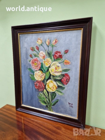 Чудесна антикварна майсторска авторска картина масло върху платно , снимка 5 - Антикварни и старинни предмети - 53285170