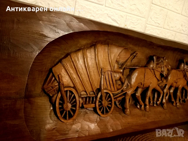 Голямо дървено пано за стена дърворезба, снимка 3 - Антикварни и старинни предмети - 53426098