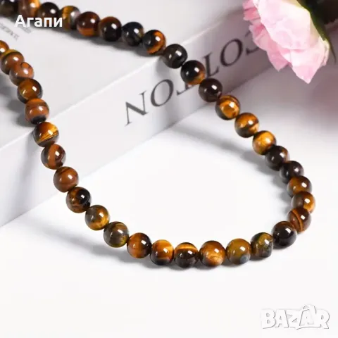 Ръчно изработена дървена перлена огърлица тигрово око нова