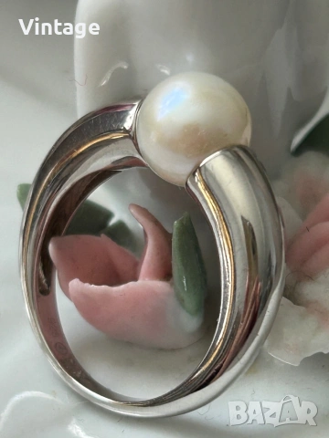 Уникален стилен дизайнерски сребърен пръстен с естествена перла , снимка 6 - Пръстени - 54097086