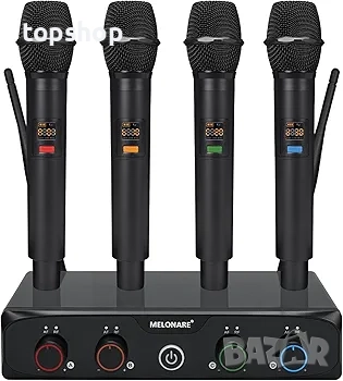 Чисто нови 4 микрофона и миксер, 4-канална безжична микрофонна система, UHF компактен безжичен ...