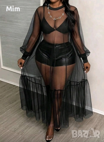 3XL Черна прозрачна рокля 
