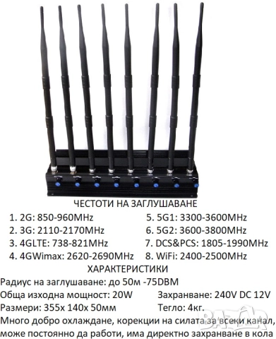 Заглушители за GSM, GPS, WiFi, Bluetooth, снимка 5 - Друга електроника - 47440485