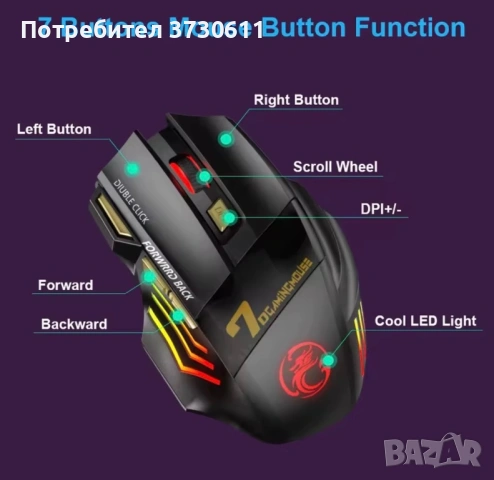 Геймърска, безшумна и безжична мишка, снимка 2 - Клавиатури и мишки - 54298852