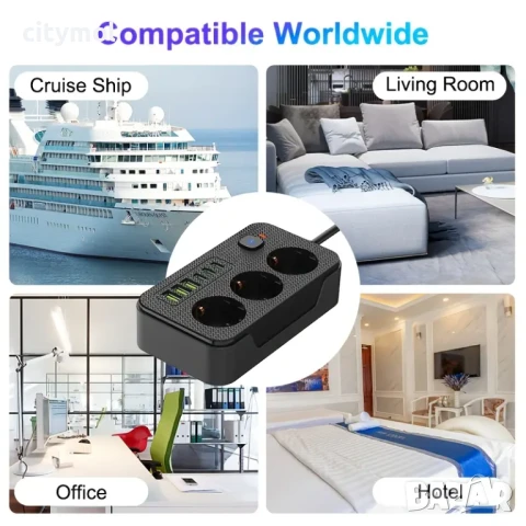 Разклонител с 3 гнезда, 3 USB и 3 TYPE C изхода, метра кабел, снимка 4 - Друга електроника - 50564844