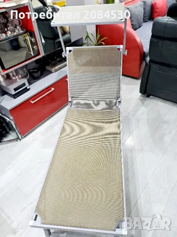 Алуминиев шезлонг със сенник 187/62см, снимка 3 - Градински мебели, декорация  - 49700472