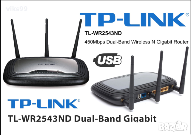 Гигабитов Рутер TP-Link TL-WR2543ND 450Mbps Dual-Band USB, снимка 1 - Рутери - 45053284