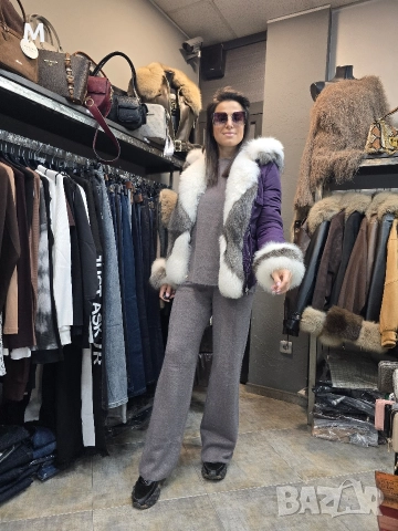 НОВА лилава парка с естествен косъм , снимка 4 - Якета - 53002117