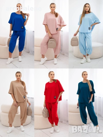 Дамски памучен комплект блуза + панталон, 11цвята 
