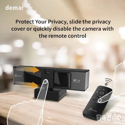 j5create 4K Ultra HD уеб камера с 5-кратно цифрово увеличение и два микрофона,дистанционно (JVCU435), снимка 5 - Други - 50592413