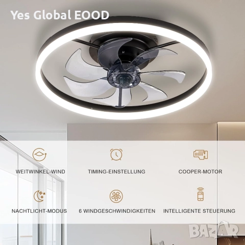 LES FLEURS таванен вентилатор с осветление и дистанционно 50 см, снимка 5 - Лампи за таван - 51935682