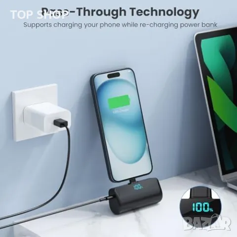 Нова USB-C батерия Feob 5200mAh с LCD дисплей за iPhone Android Банка, снимка 5 - Външни батерии - 49329365