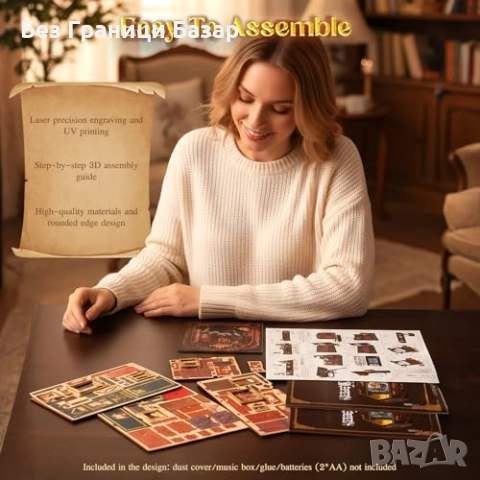 Нова DIY миниатюрна къща арт студио с LED светлина 3D дървен пъзел, снимка 5 - Други - 52821846