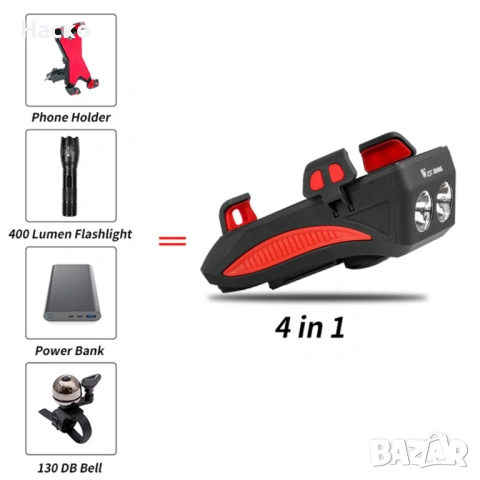 Водоустойчив акумулаторен фар за колело 4 в 1, снимка 5 - Аксесоари за велосипеди - 53441784
