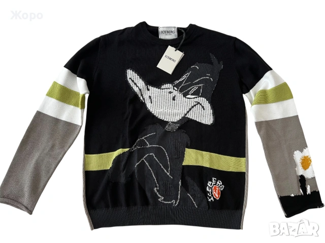РЯДЪК Iceberg Looney Tunes Daffy Duck Пуловер – Размер M – Нов с Етикети, снимка 5 - Пуловери - 53601939
