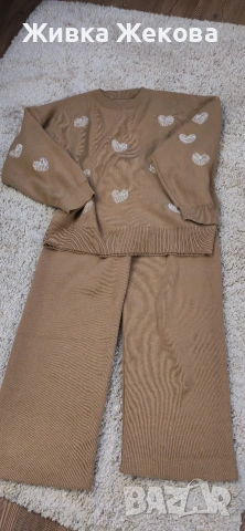 плетен комплект бежов 