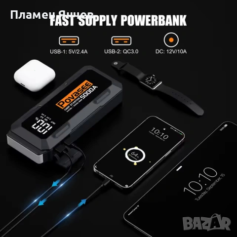 Нова стартова батерия 5000A 12V с 3-инчов LCD, снимка 4 - Друга електроника - 54126000