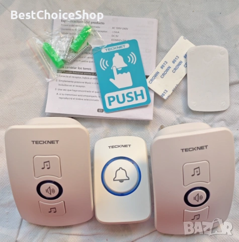 TECKNET Безжичен звънец IP65 Водоустойчив 60 мелодии 5 нива на звука, снимка 4 - Други - 53119081
