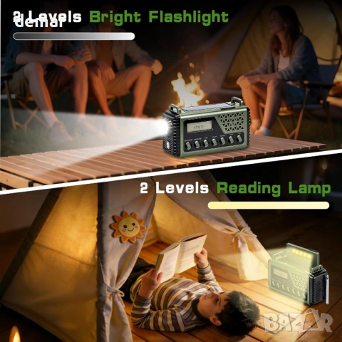 Преносимо аварийно радио, 8000mAh, соларен панел, AM/FM/SW, SOS аларма и фенерче, снимка 3 - Радиокасетофони, транзистори - 53983603