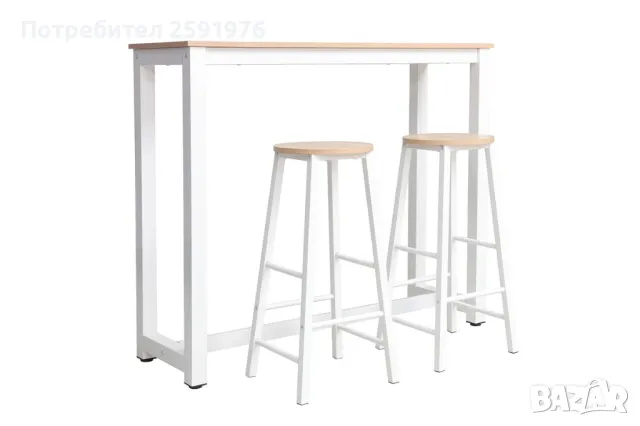 Комплект бар маса с две табуретки Marle, наличен в Бяло, снимка 1
