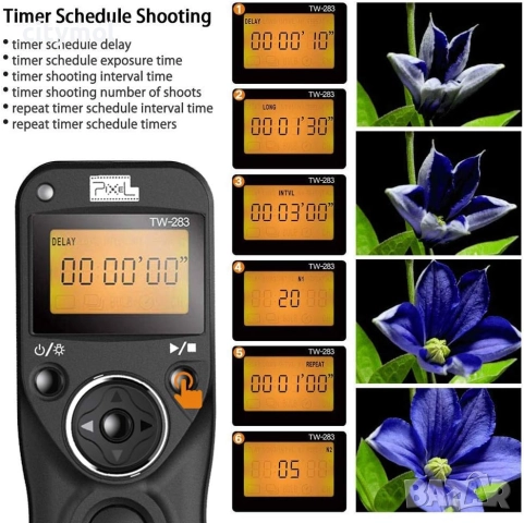 Безжично дистанционно управление и интерваломер  Pixel Timer TW-283/TW-283RX, снимка 5 - Чанти, стативи, аксесоари - 52668736