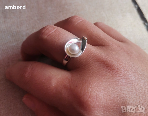 Уникален НОВ модел сребърен пръстен с перла - модел R124, снимка 3 - Пръстени - 53869152