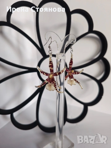 Обеци с естествен цвят на орхидея Brassia, снимка 3 - Обеци - 53662889