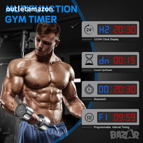 Таймер за фитнес, LED интервален таймер с дистанционно управление, снимка 2 - Фитнес уреди - 52752034