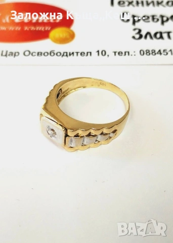 Златен мъжки пръстен 14К.Тегло 4.98 гр.Размер 61.Цена 405 €., снимка 2 - Пръстени - 54212818