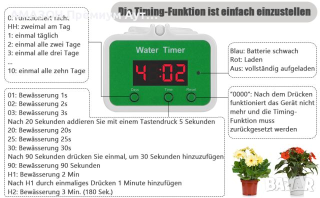 Автоматична Смарт система за напояване на до 12 саксийни растения/таймер/поливане при ваканция, снимка 10 - Други - 45131685