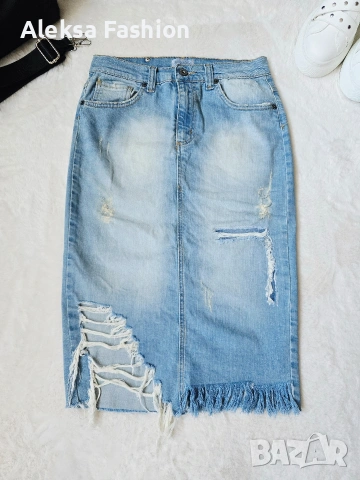 Дамска дънкова атрактивна пола, снимка 3 - Поли - 38639605