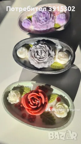 Ръчно изработени подаръчни комплекти от гипсокерамика със свещи от 100% соев восък, снимка 7 - Декорация за дома - 49724144