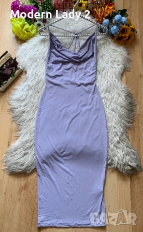 Светло лилава миди рокля