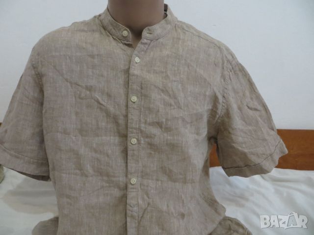 Мъжка риза с къс ръкав от лен Manguun
