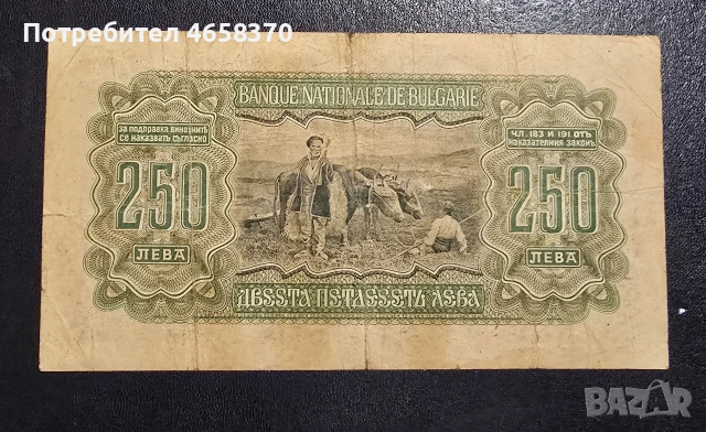 Царство България - 250 лева 1943 година, снимка 4 - Нумизматика и бонистика - 52526068