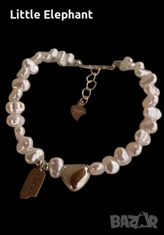 Pre order 🌟 Стилна гривна от естествени речни перли със сребърни детайли/нова