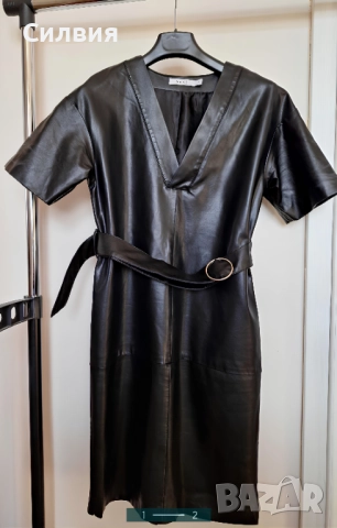 Нова дълга лъскава кожена рокля "NA-KD" с колан, номер 34, размер XS-S