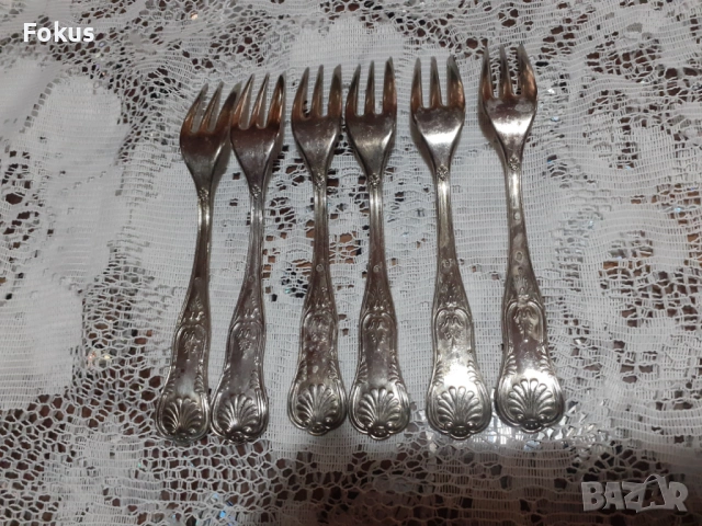 Стари антикварни посребрени прибори вилички 6 бр. маркирани, снимка 6 - Антикварни и старинни предмети - 53712096