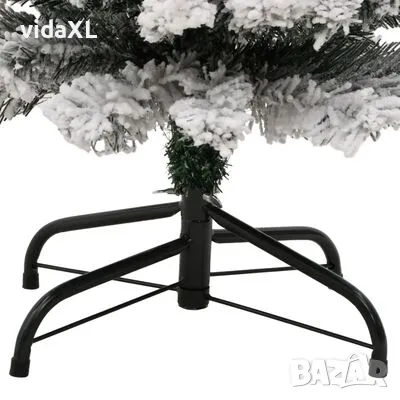 vidaXL Тънка изкуствена коледна елха с флокиран сняг зелена 120 см (SKU:329257)PVC, снимка 4 - Други - 49314527